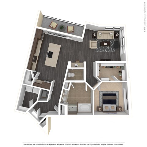 Floor plan for 1 bed, 1 bath, 1070 sqft
