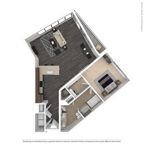 Floor plan for 1 bed, 1 bath, 1032 sqft
