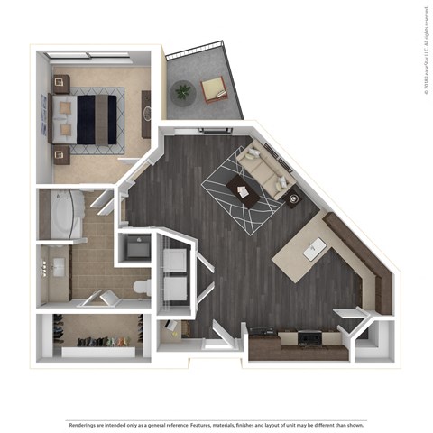 Floor plan for 1 bed, 1 bath, 794 sqft