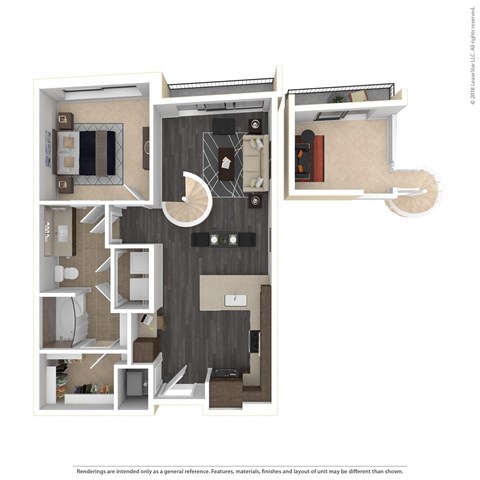 Floor plan for 1 bed, 1 bath, 875 sqft