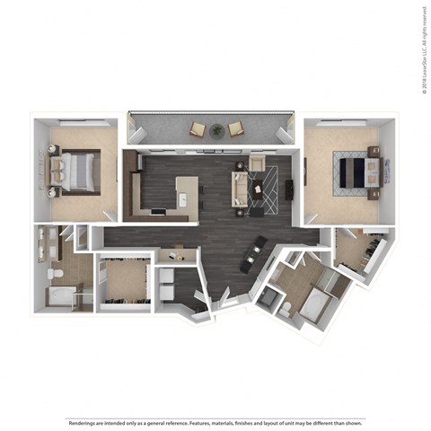 Floor plan for 2 beds, 2 baths, 1509 sqft