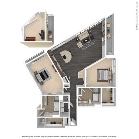 Floor plan for 2 beds, 2 baths, 2124 sqft