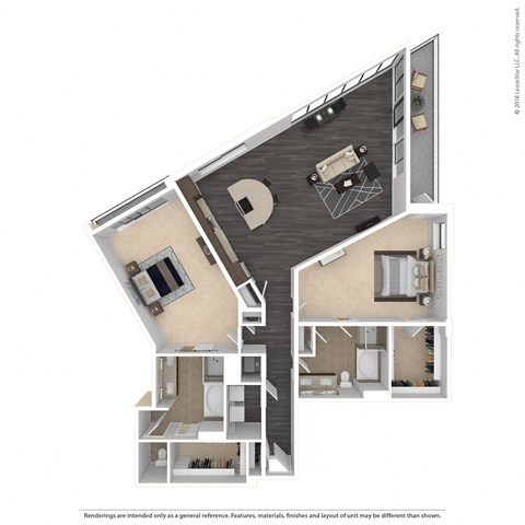 Floor plan for 2 beds, 2 baths, 1852 sqft