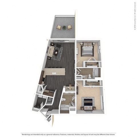 Floor plan for 2 beds, 2 baths, 1370 sqft