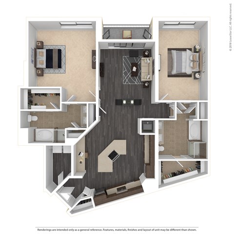Floor plan for 2 beds, 2 baths, 1576 sqft