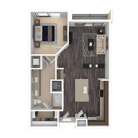Floor plan for 1 bed, 1 bath, 825 sqft