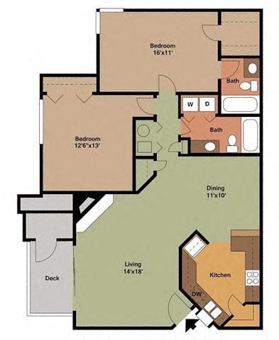Floor plan for 2 beds, 2 baths, 1160 sqft