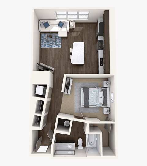 Floor plan for 1 bed, 1 bath, 650 sqft