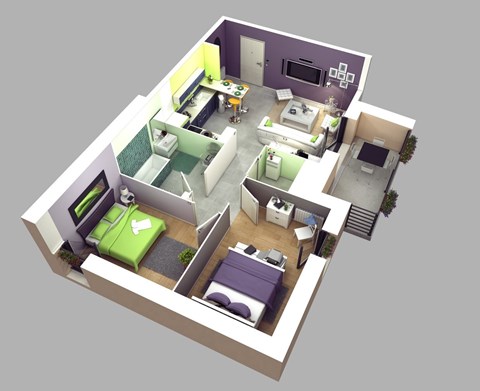 Floor plan for 2 beds, 2.5 baths, 950 sqft