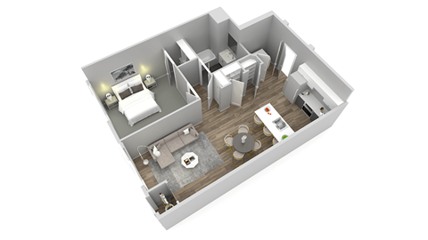 Floor plan for 1 bed, 1 bath, 763 sqft