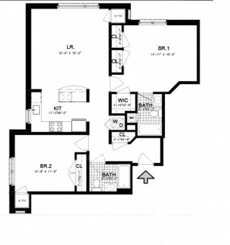 Floor plan for 1 bed, 1 bath, 815 sqft