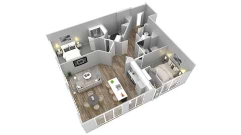 Floor plan for 2 beds, 2 baths, 1217 sqft