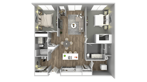 Floor plan for 2 beds, 2 baths, 1115 sqft
