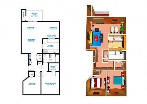 Floor plan for 2 beds, 1 bath