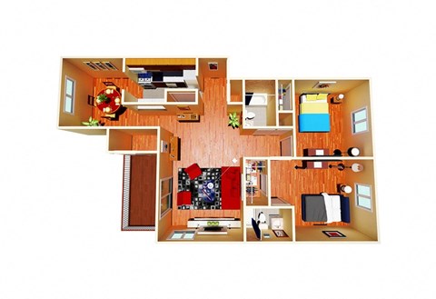 Floor plan for 2 beds, 2 baths, 1000 sqft