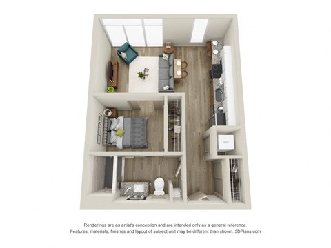 Floor plan for 1 bed, 1 bath, 547 sqft