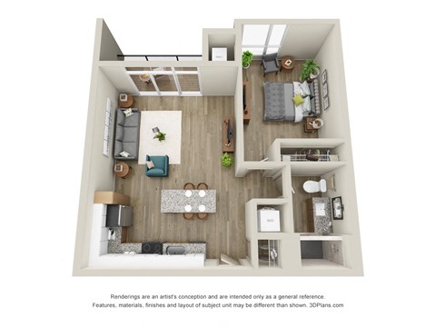 Floor plan for 1 bed, 1 bath, 791 sqft