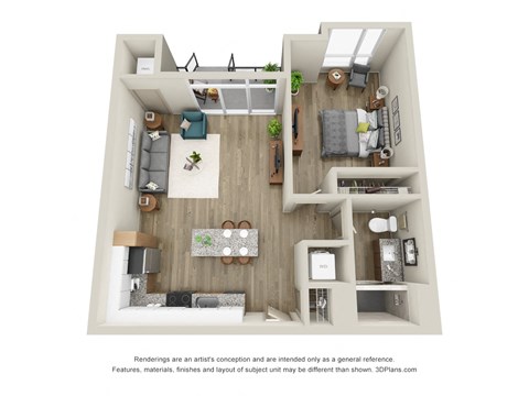 Floor plan for 1 bed, 1 bath, 791 sqft