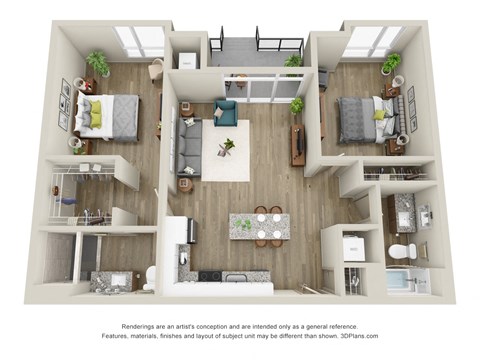Floor plan for 2 beds, 2 baths, 1014 sqft