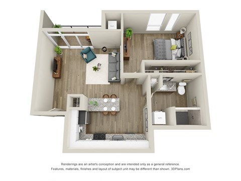 Floor plan for 1 bed, 1 bath, 791 sqft