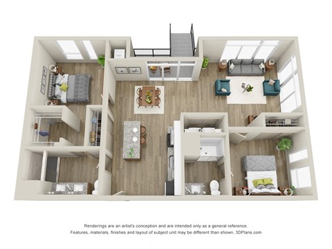 Floor plan for 2 beds, 2 baths, 1228 sqft