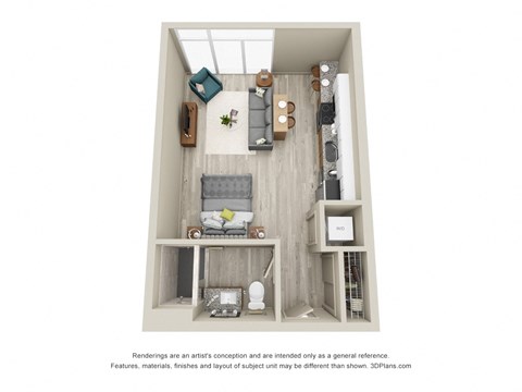 Floor plan for studio, 1 bath, 471 sqft