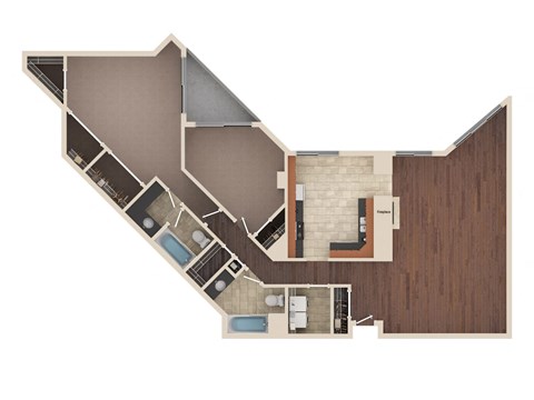 Floor plan for 2 beds, 2 baths, 1486 sqft