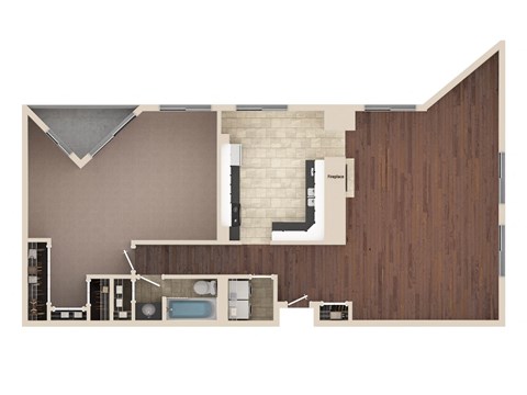 Floor plan for 1 bed, 1 bath, 1200 sqft