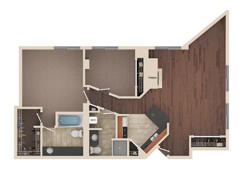 Floor plan for 2 beds, 2 baths, 1177 sqft