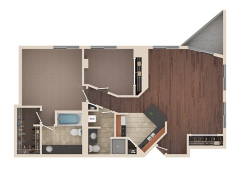 Floor plan for 2 beds, 2 baths, 1177 sqft