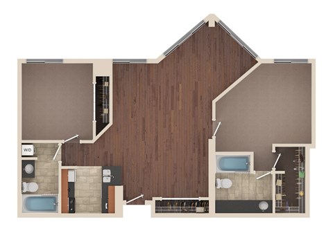 Floor plan for 2 beds, 2 baths, 1181 sqft