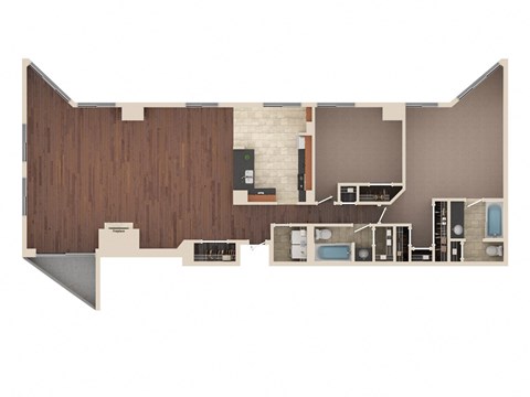 Floor plan for 2 beds, 2 baths, 1838 sqft