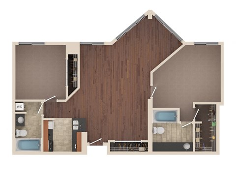 Floor plan for 2 beds, 2 baths, 1181 sqft