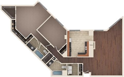 Floor plan for 2 beds, 2 baths, 1486 sqft