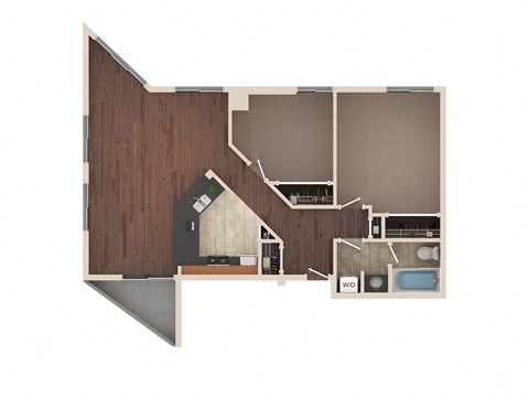 Floor plan for 2 beds, 1 bath, 1062 sqft
