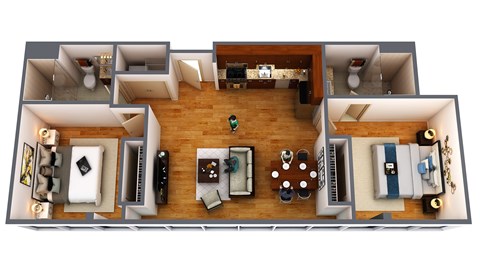 Floor plan for 2 beds, 2 baths, 924 sqft