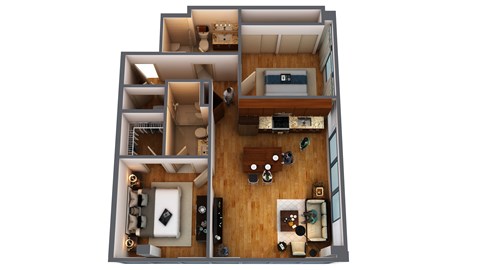 Floor plan for 2 beds, 2 baths, 963 sqft