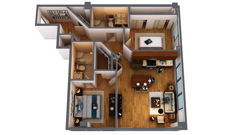 Floor plan for 2 beds, 2 baths, 1046 sqft