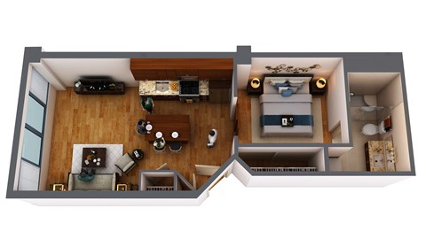 Floor plan for 1 bed, 1 bath, 615 sqft