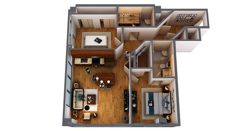 Floor plan for 2 beds, 2 baths, 1063 sqft