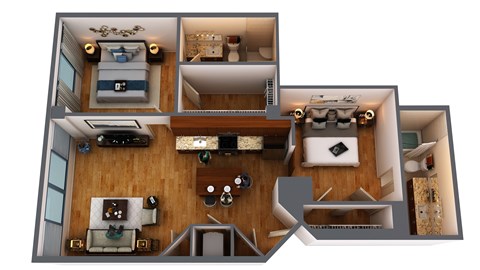 Floor plan for 2 beds, 2 baths, 996 sqft