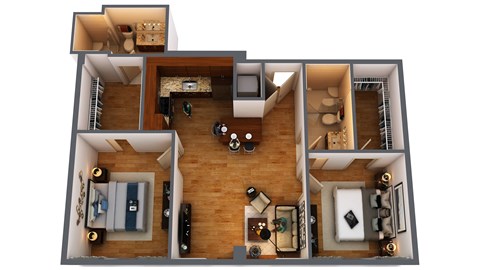 Floor plan for 2 beds, 2 baths, 1069 sqft