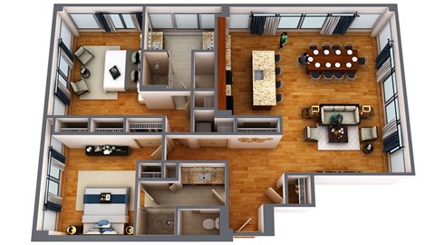 Floor plan for 2 beds, 2 baths, 1532 sqft