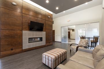 Wauwatosa apartment for rent - a living room with a couch and a tv and a fireplace