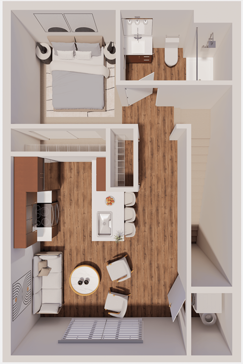 Floor plan for studio, 1 bath, 644 sqft