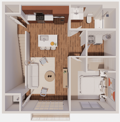 Floor plan for 1 bed, 1 bath, 797 sqft