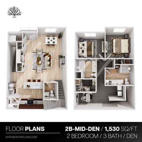 Floor plan for 2 beds, 3 baths, 1560 sqft