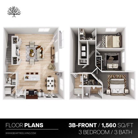 Floor plan for 3 beds, 3 baths, 1560 sqft