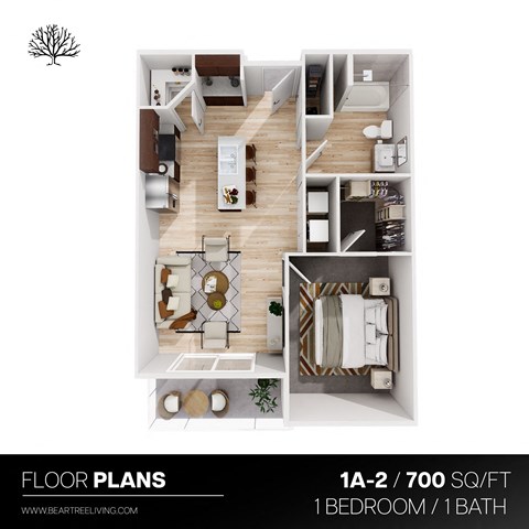 Floor plan for 1 bed, 1 bath, 869 sqft