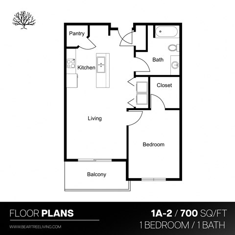 Floor plan for 1 bed, 1 bath